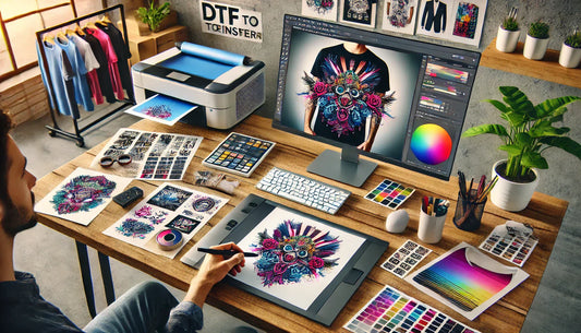 Design software interface used for creating DTF transfer artwork."