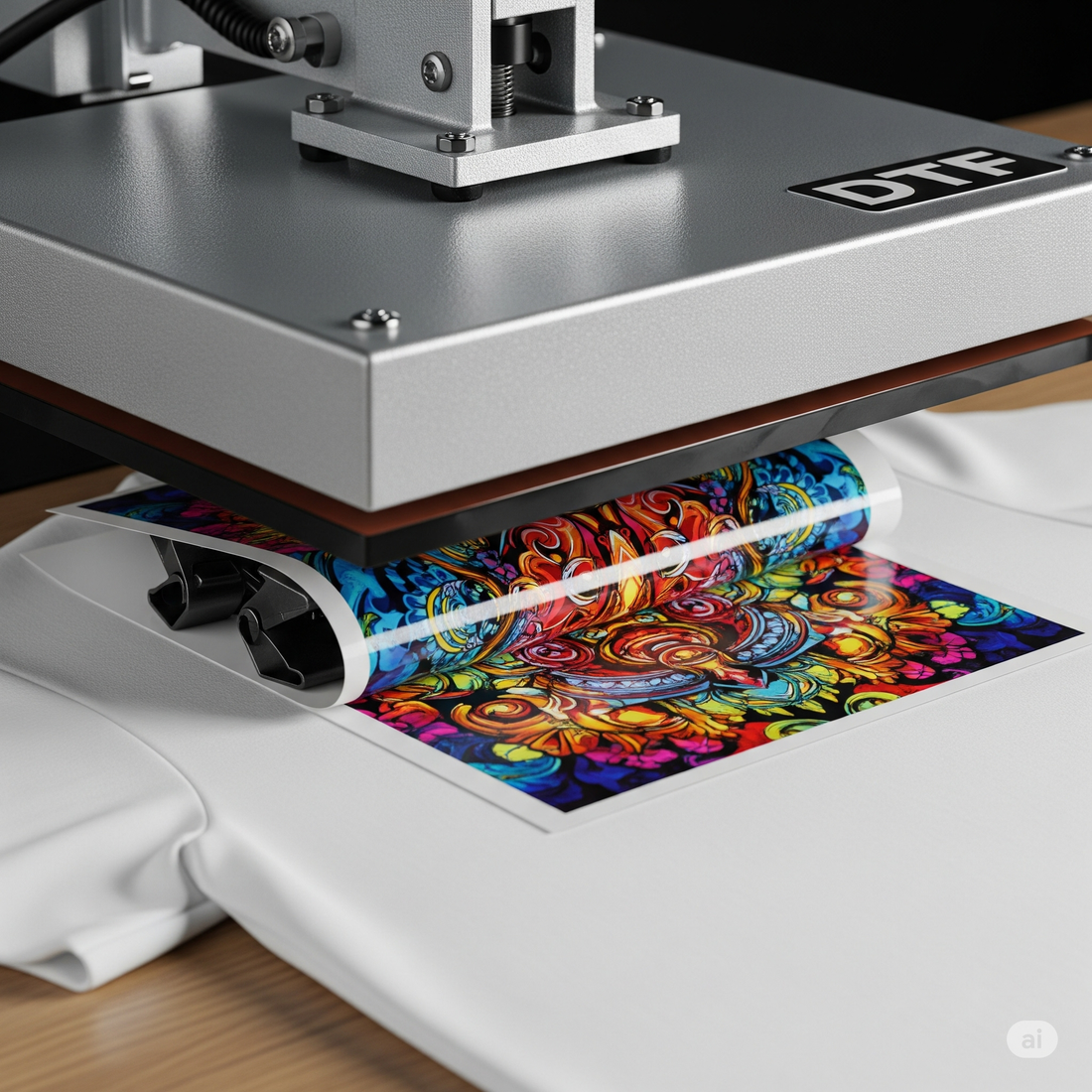 "High-quality DTF transfer sheet with vibrant designs ready for application."