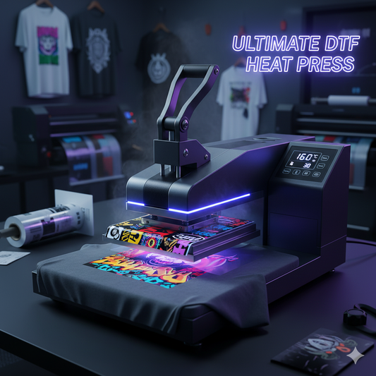 Professional heat press machine for DTF transfers printing vibrant designs on garments”