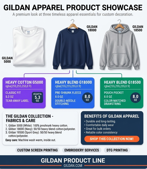 Gildan Guide: What are the Differences Between the 5000, 18000, and 18500?