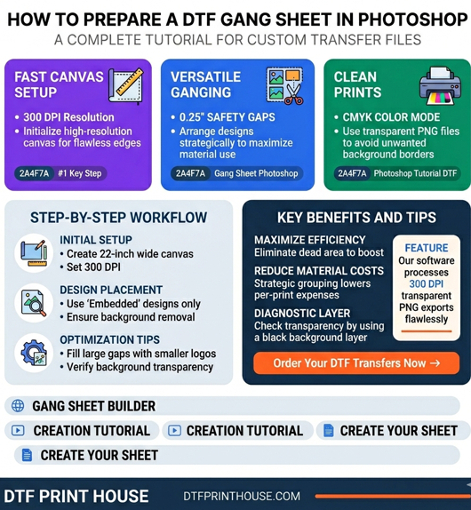 How to Prepare a DTF Gang Sheet in Photoshop: A Complete Tutorial