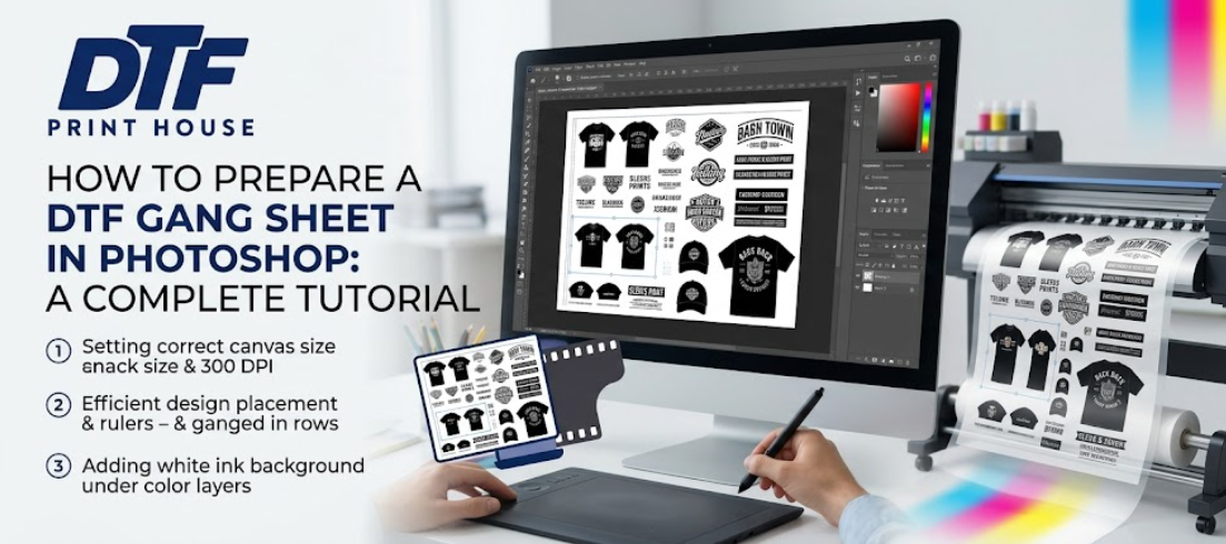 How to Prepare a DTF Gang Sheet in Photoshop: A Complete Tutorial