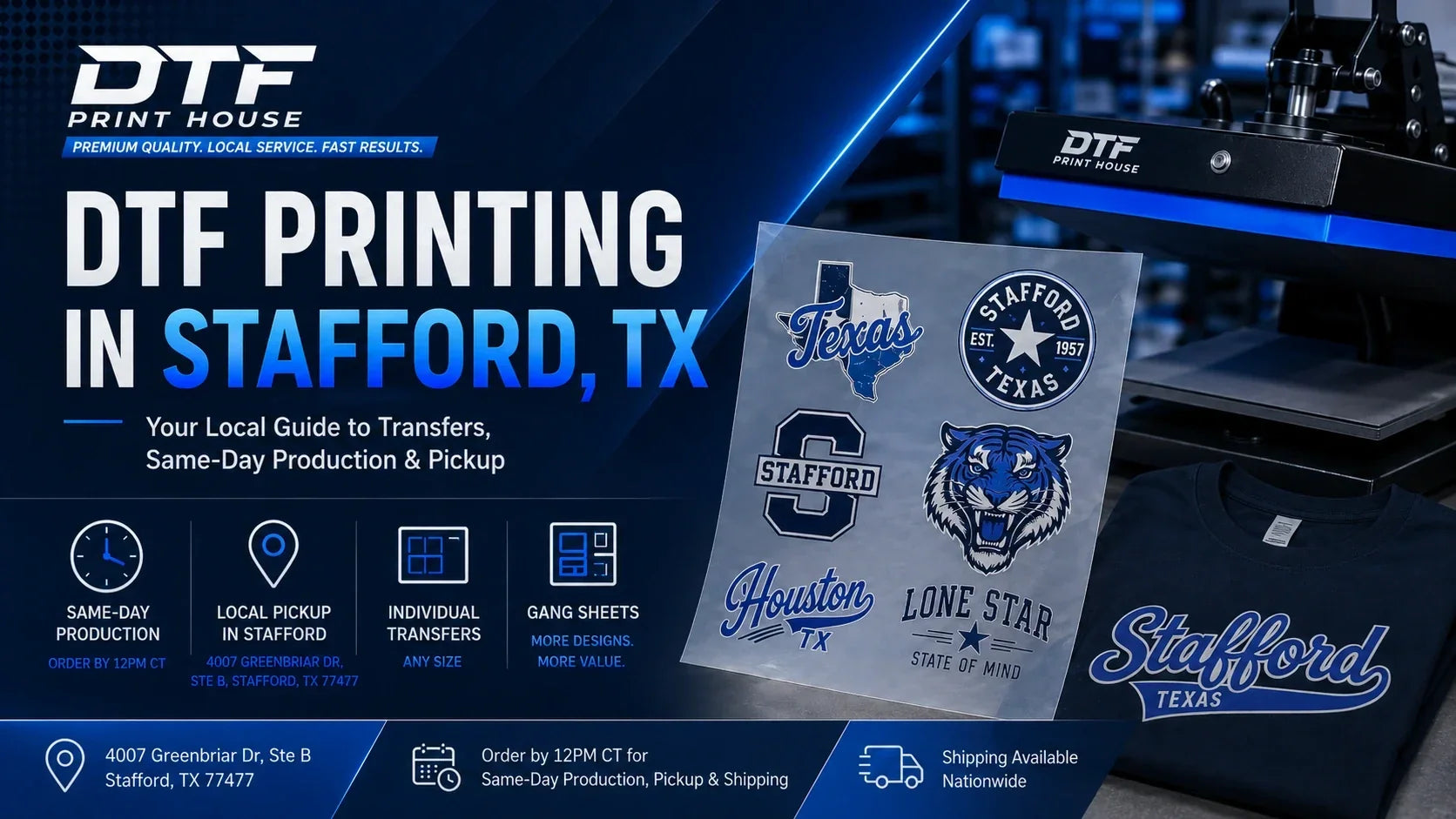 DTF Printing in Stafford, TX: A Local Guide to Same-Day Production, Pickup, and Ordering