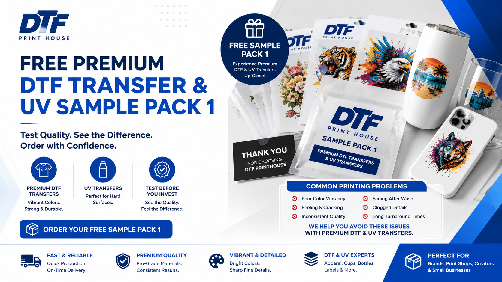 Free Premium DTF Transfer & UV Sample Pack 1