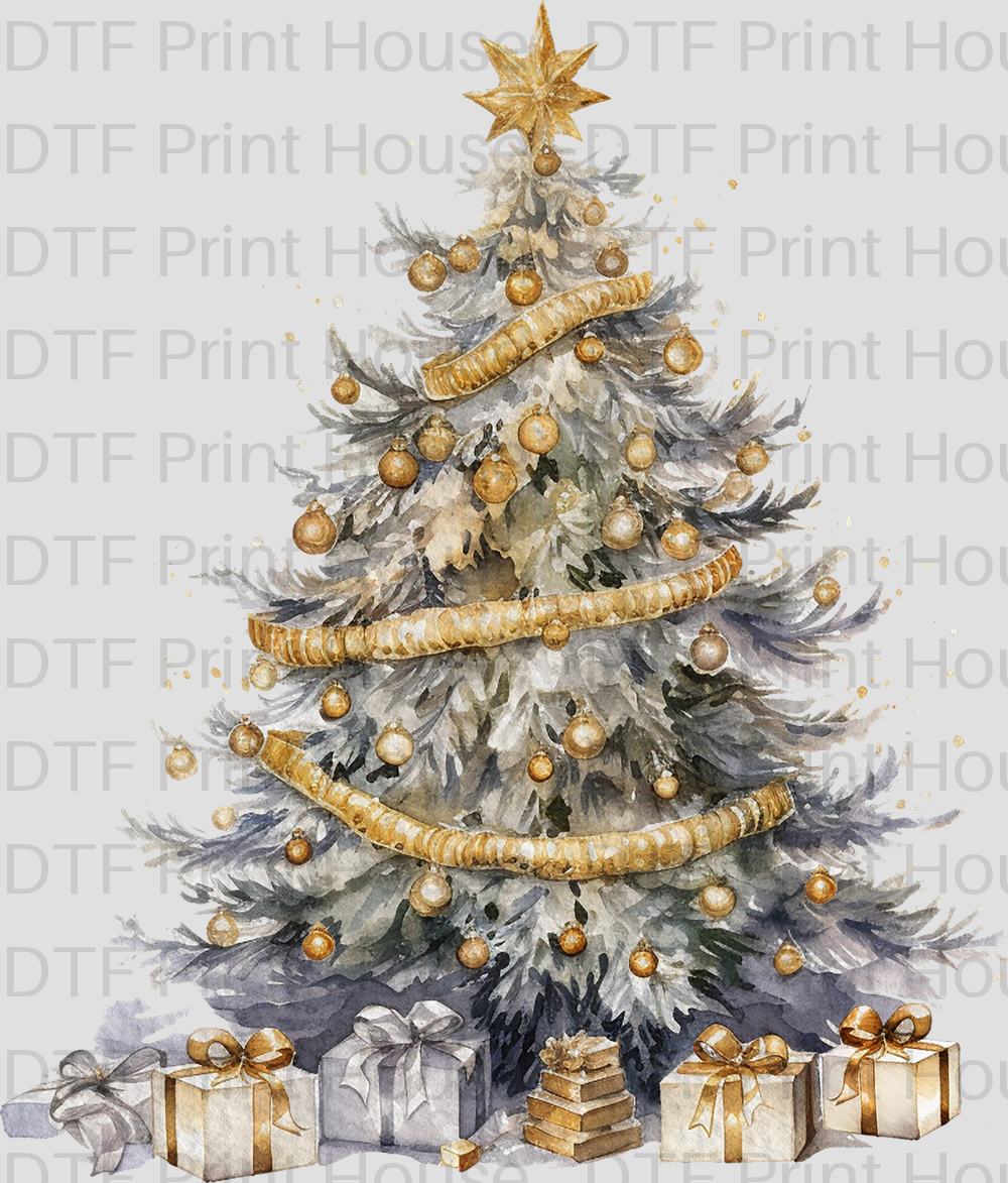 GOLD CHRISTMAS TREE CHRISTMAS DTF TRANSFER