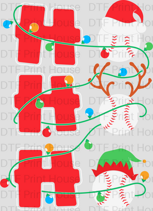 HO-HO-HO BASEBALL CHRISTMAS DTF TRANSFER