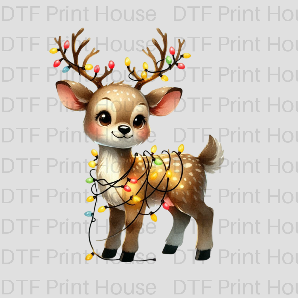 HOLIDAY LIGHTS BABY REINDEER CHRISTMAS DTF TRANSFER