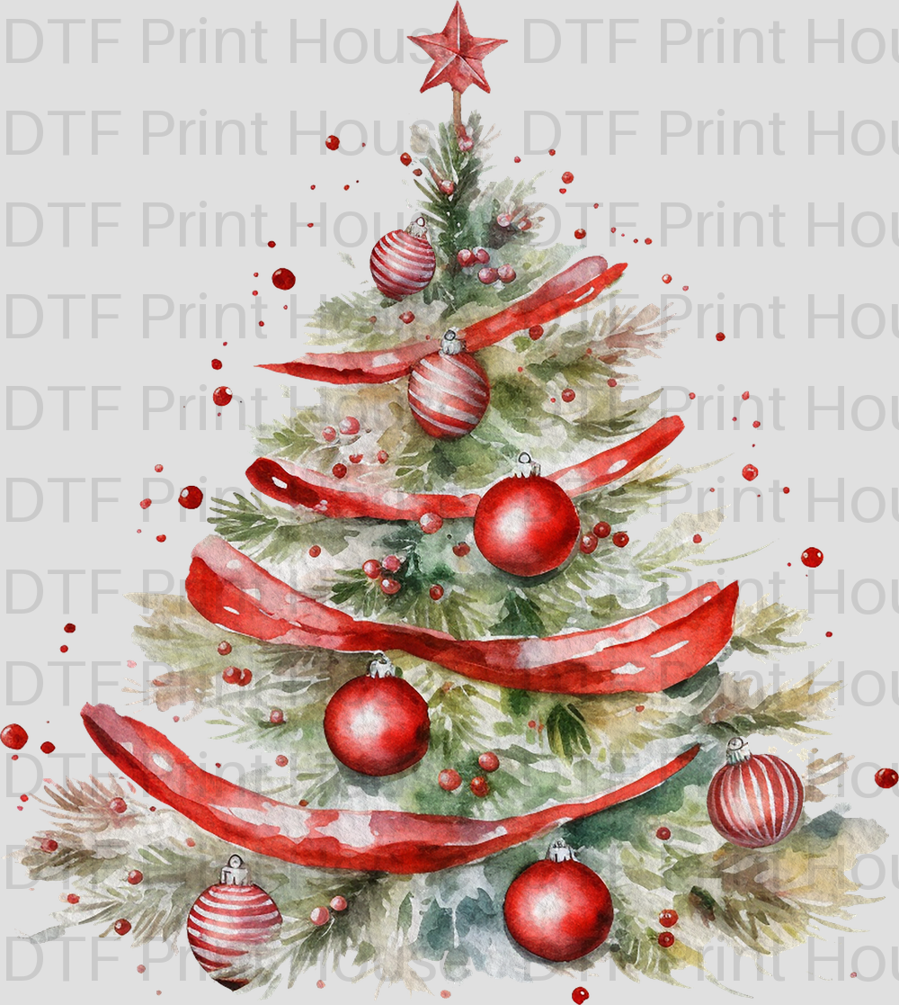 RED ORNAMENTS TREE CHRISTMAS DTF TRANSFER