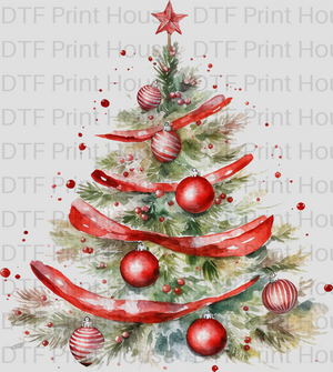 RED ORNAMENTS TREE CHRISTMAS DTF TRANSFER