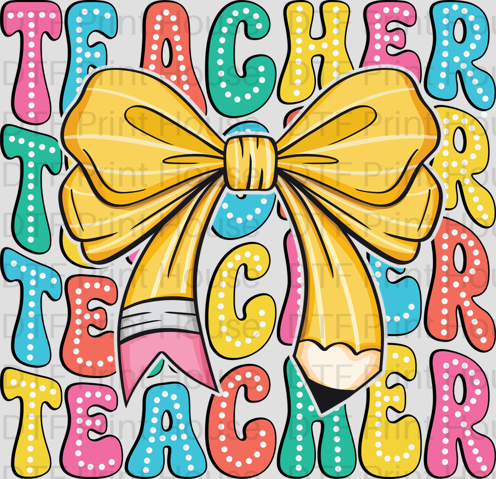 TEACHER PENCIL BOW TEACHER DTF TRANSFER