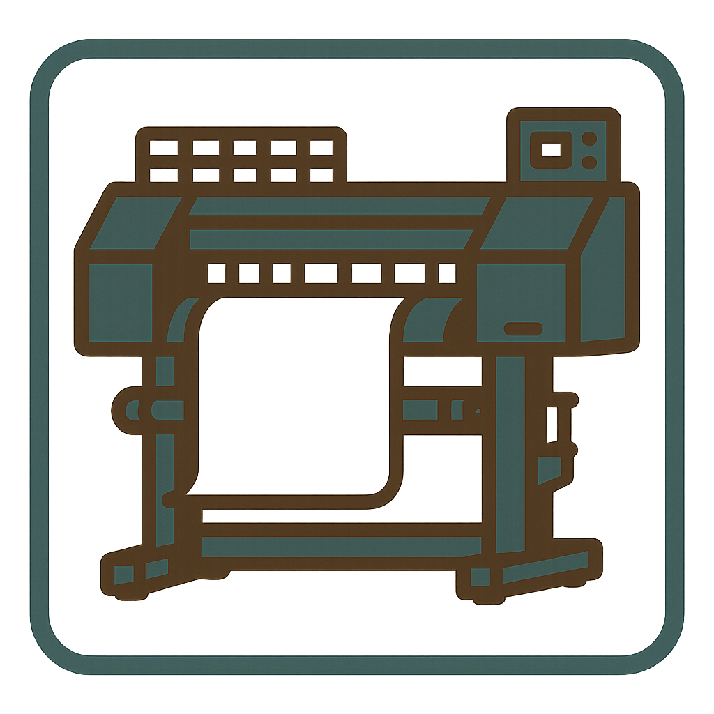 An industrial printer, A square icon-styled, dark cyan and brown colors